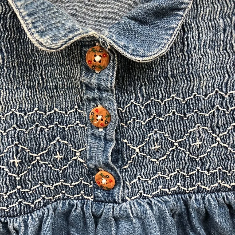 Vintage Baby Gap 3-6M‎ Denim Dress Smocked Collared Prairie Cotton Blue